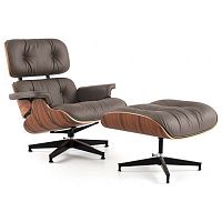 кресло eames style lounge chair кожа коричневое в Иркутске